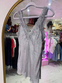 Layla Lace Silky Camisole | Pale Silver