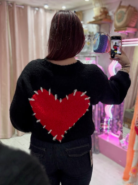 Stitch Heart Jumper | Black