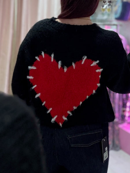 Stitch Heart Jumper | Black