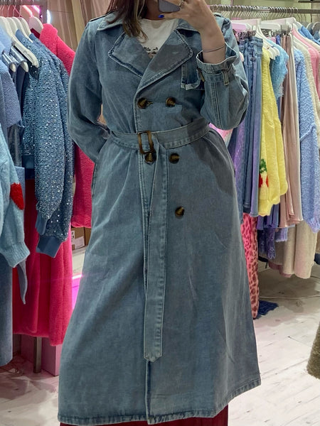 Light-wash Denim Trench Coat