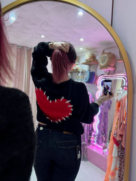 Stitch Heart Jumper | Black