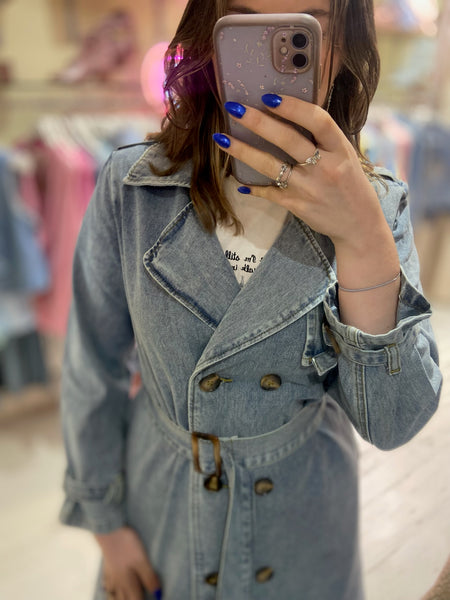 Light-wash Denim Trench Coat