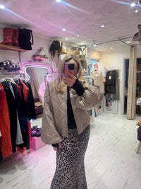 Lightweight Quilted Bomber Jacket with Balloon Sleeves | Taupe