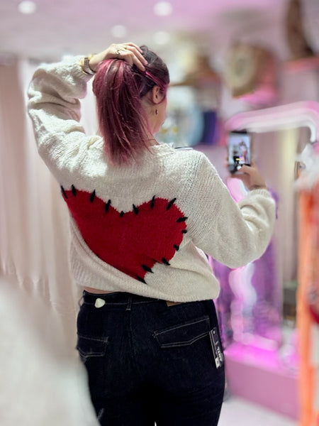 Stitch Heart Jumper | Oatmeal