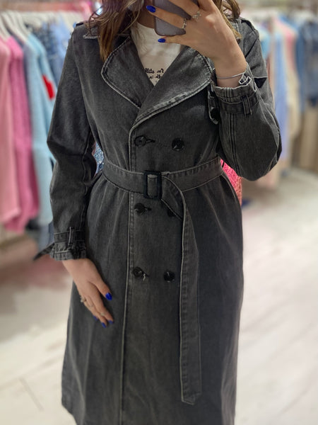 Black Denim Trench Coat