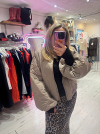 Lightweight Quilted Bomber Jacket with Balloon Sleeves | Taupe