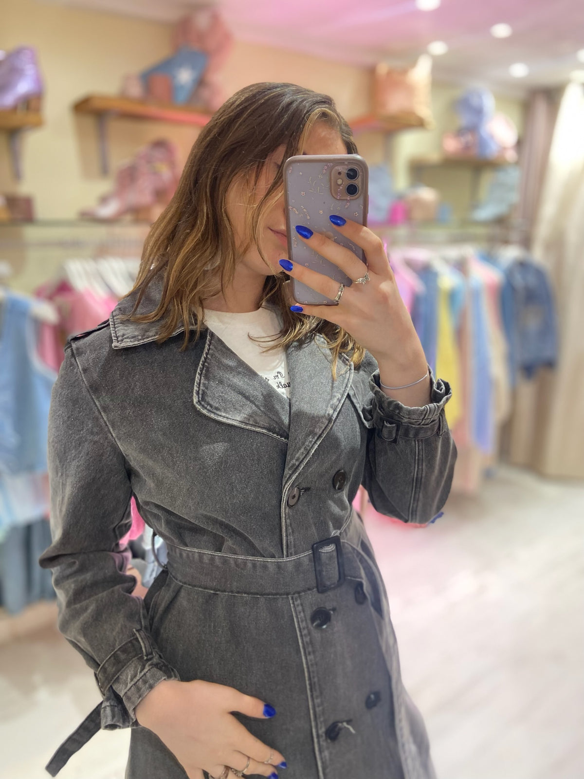 Black Denim Trench Coat