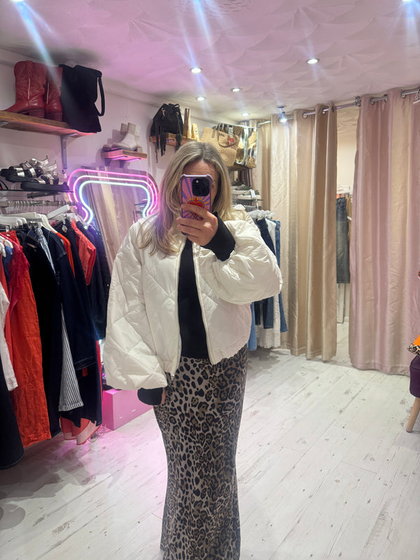 Lightweight Quilted Bomber Jacket with Balloon Sleeves | Cream