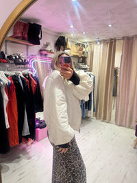 Lightweight Quilted Bomber Jacket with Balloon Sleeves | Cream