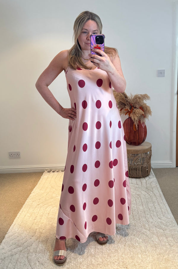 Polka Dot Cami Maxi Dress | Pink/Burgundy