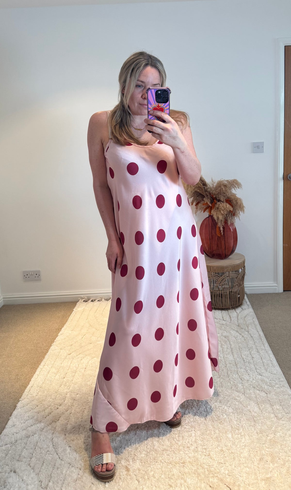 Polka Dot Cami Maxi Dress | Pink/Burgundy