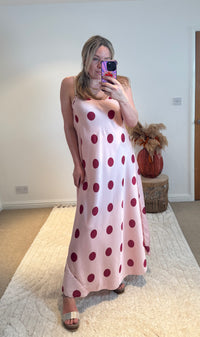 Polka Dot Cami Maxi Dress | Pink/Burgundy