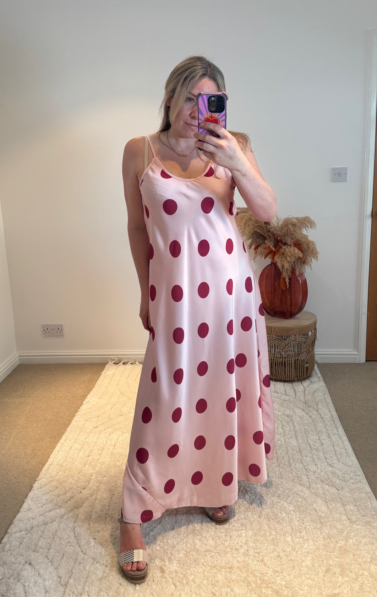 Polka Dot Cami Maxi Dress | Pink/Burgundy