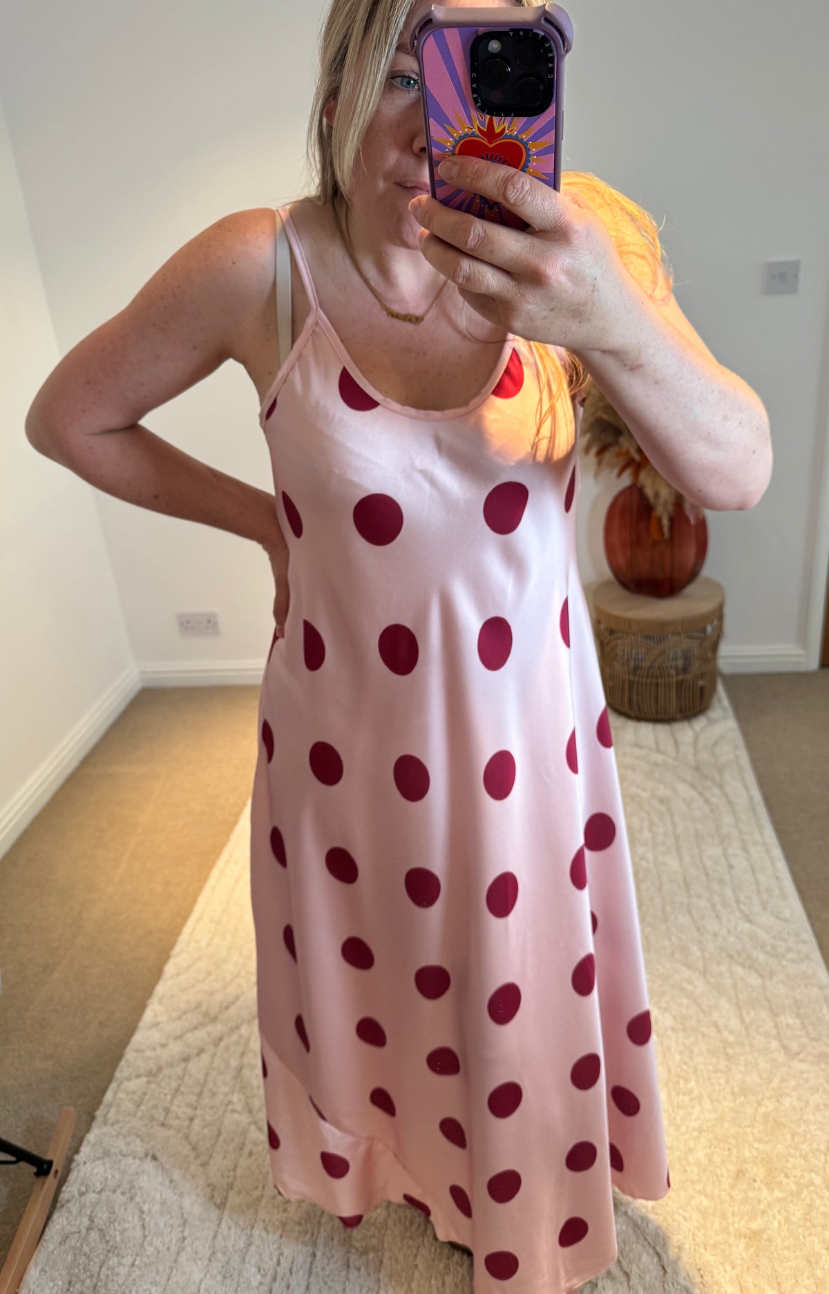 Polka Dot Cami Maxi Dress | Pink/Burgundy