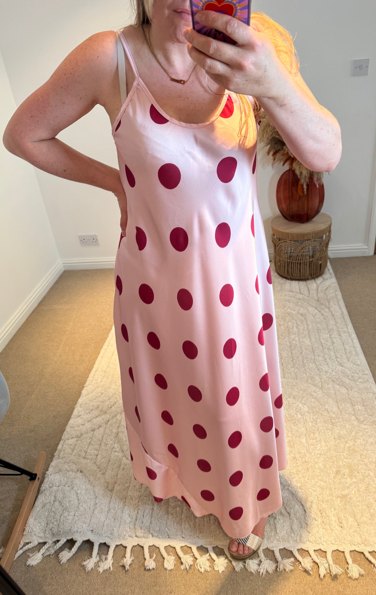 Polka Dot Cami Maxi Dress | Pink/Burgundy