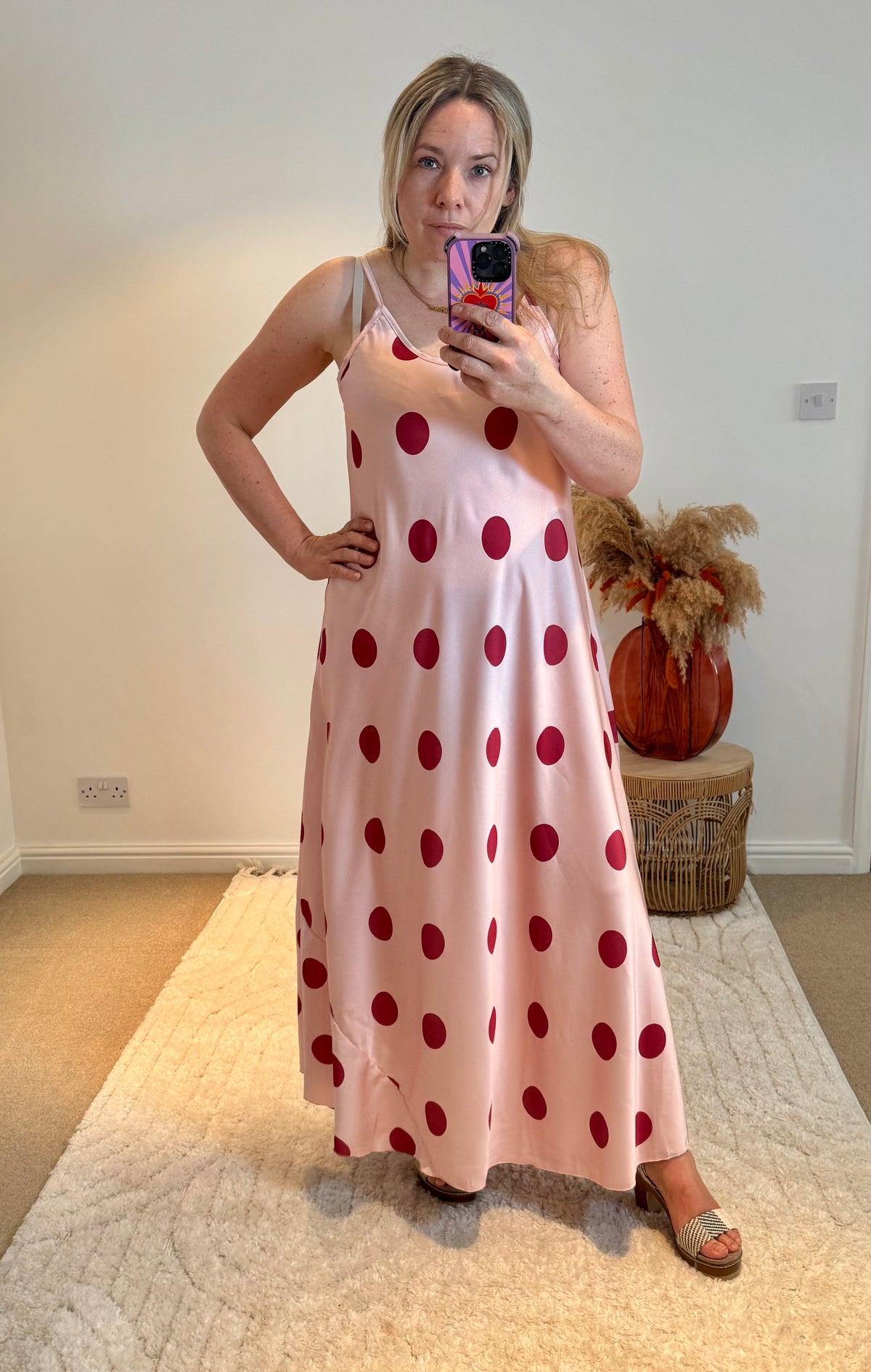 Polka Dot Cami Maxi Dress | Pink/Burgundy