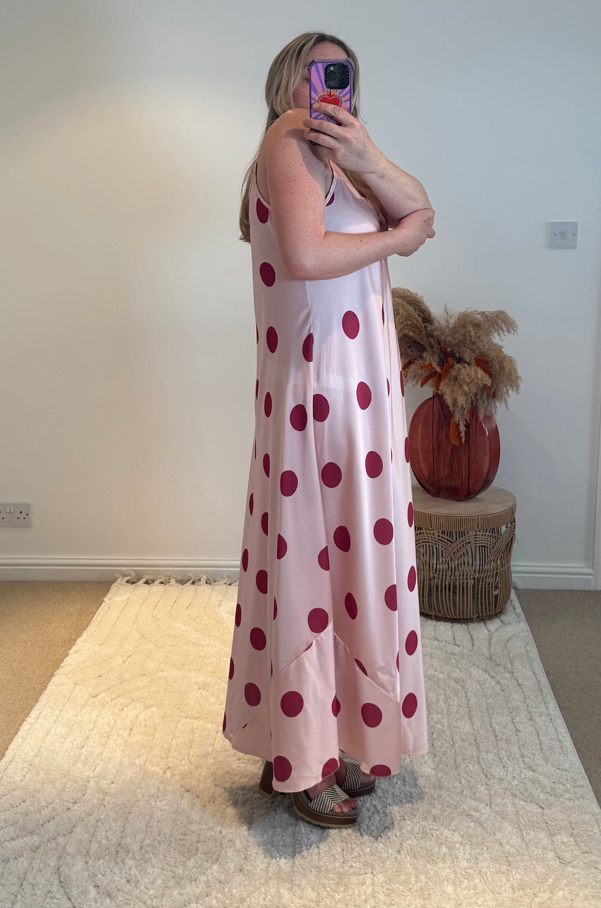 Polka Dot Cami Maxi Dress | Pink/Burgundy