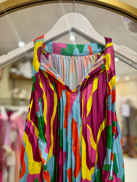 Colourful Retro Print Short Halter Dress