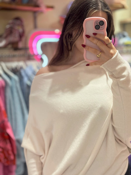 Asymmetrical Neckline Jumper | Cream