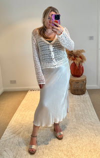 Cotton Open Knit Sequin Cardigan | White