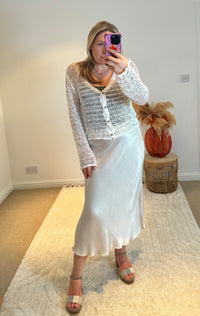 Cotton Open Knit Sequin Cardigan | White