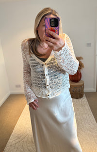 Cotton Open Knit Sequin Cardigan | White