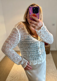 Cotton Open Knit Sequin Cardigan | White