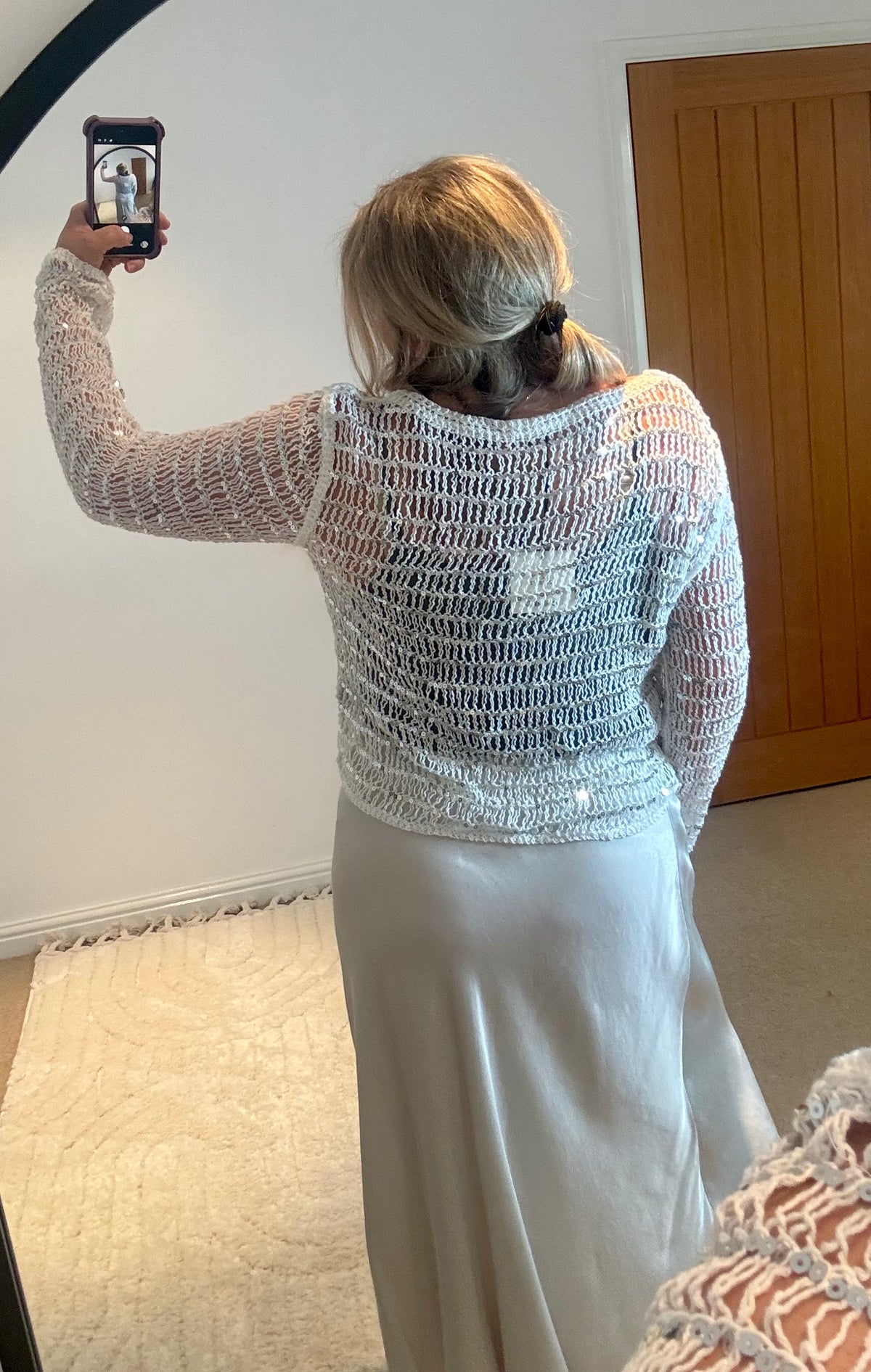 Cotton Open Knit Sequin Cardigan | White