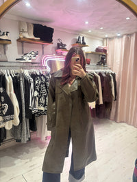 Faux Leather Belted Trench Coat | Olive Green