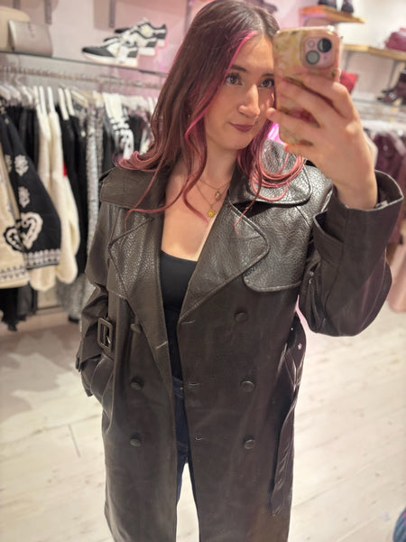 Faux Leather Belted Trench Coat | Deep Brown