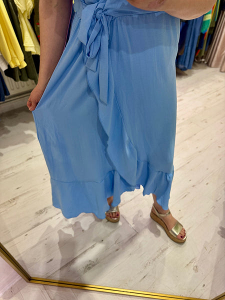 Ruffle Detail Wrap Midi Dress | Sky Blue