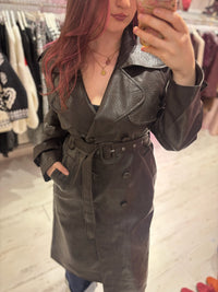 Faux Leather Belted Trench Coat | Deep Brown