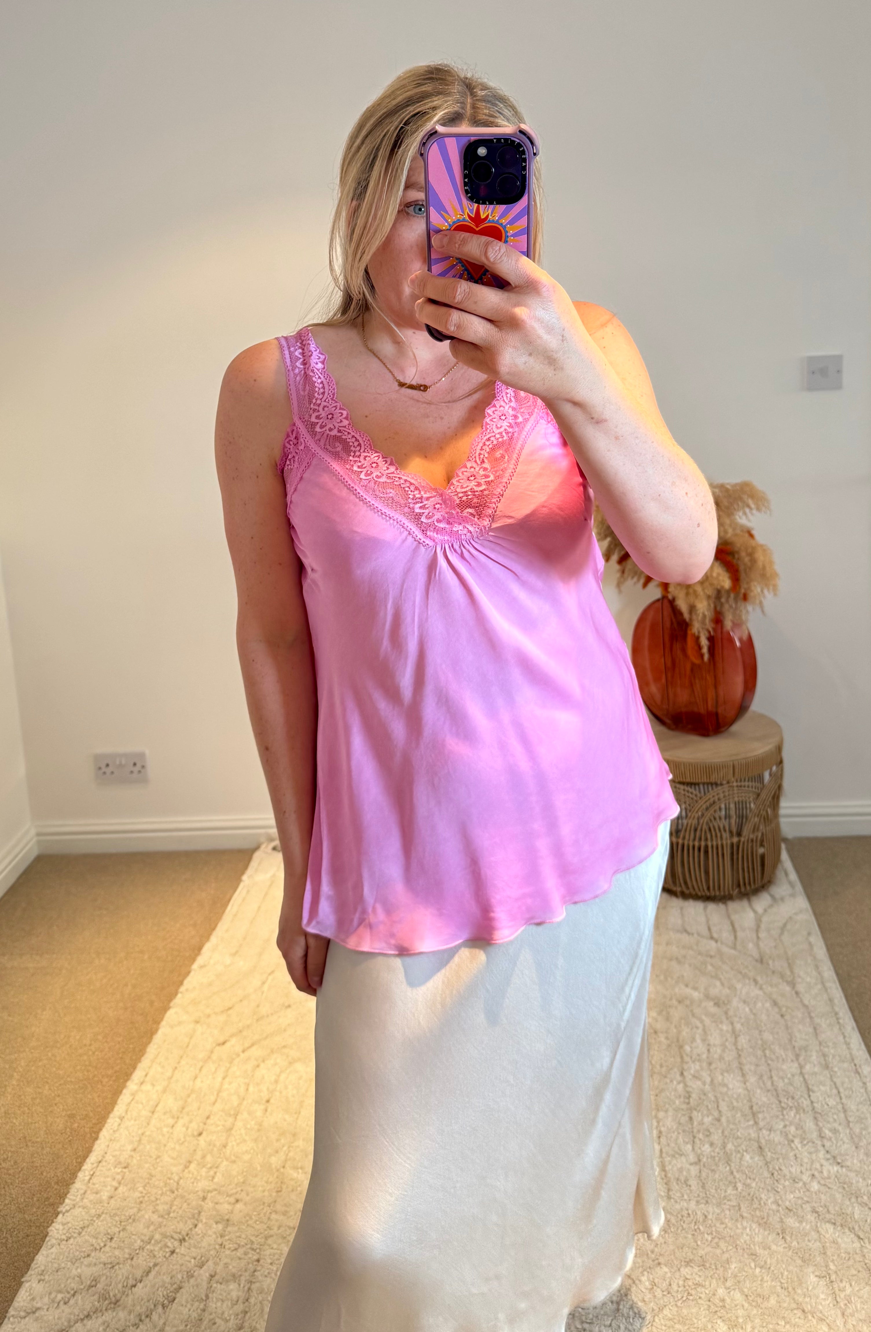 Layla Lace Silky Camisole | Bubblegum Pink