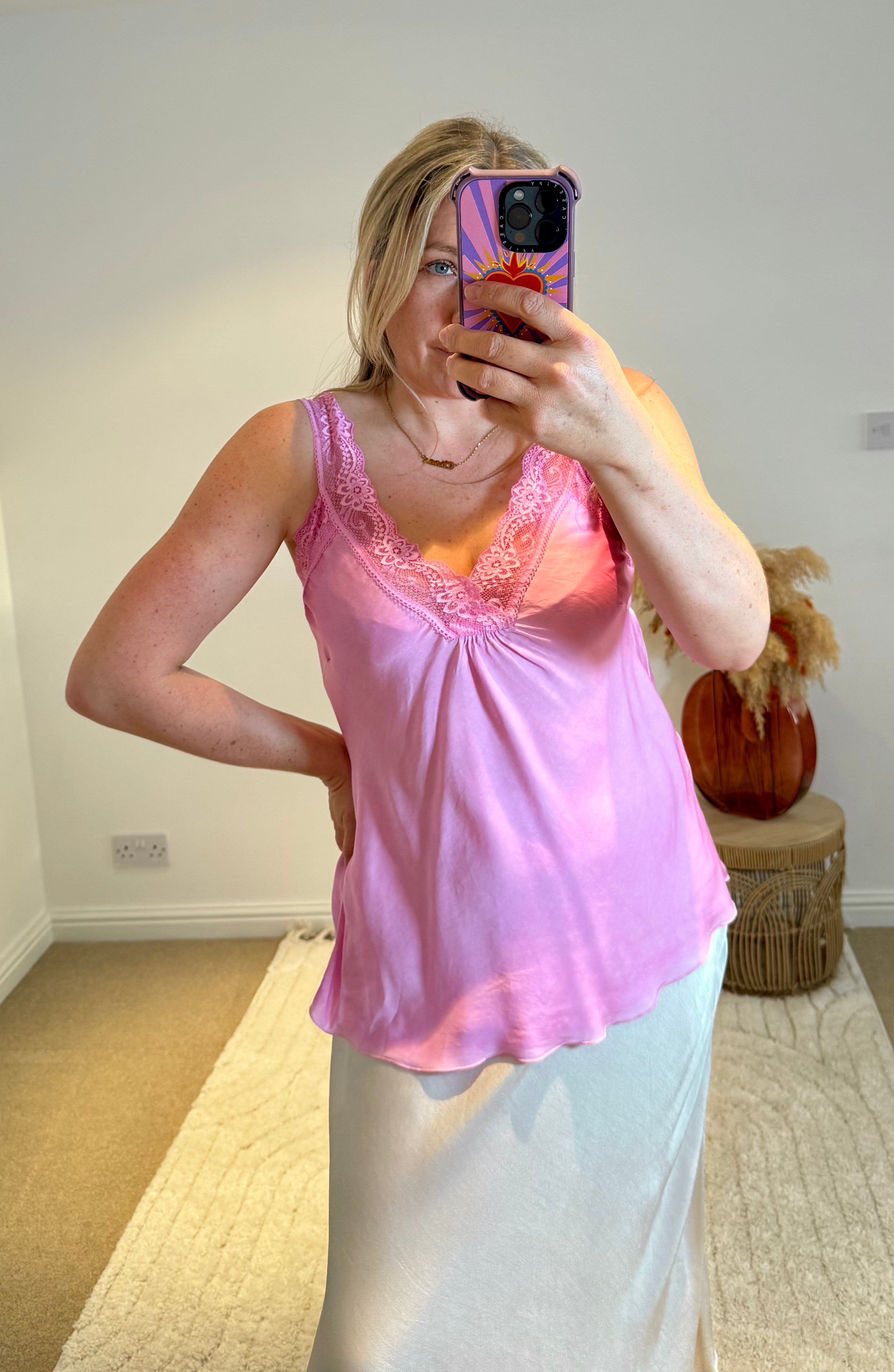 Layla Lace Silky Camisole | Bubblegum Pink