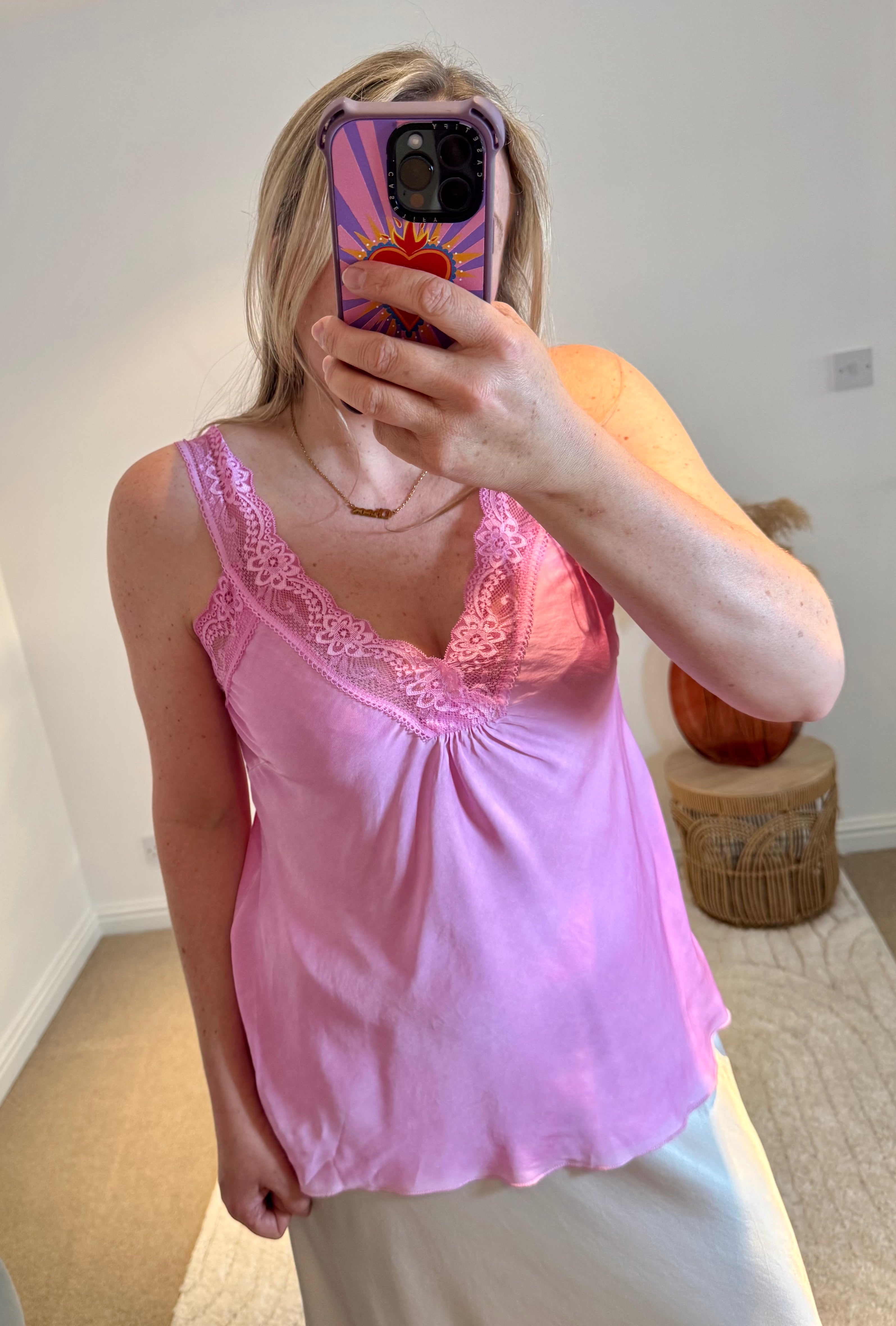 Layla Lace Silky Camisole | Bubblegum Pink