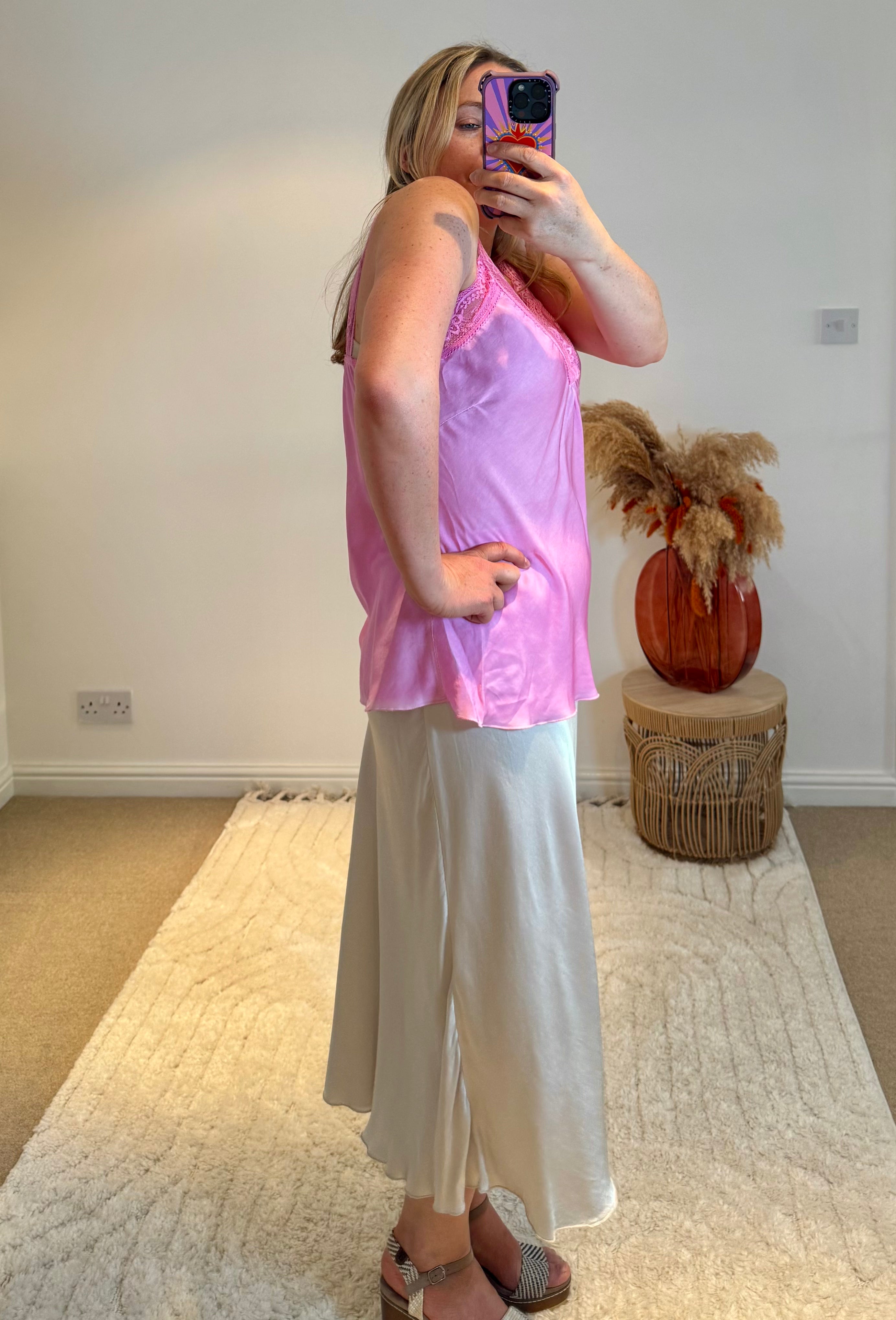 Layla Lace Silky Camisole | Bubblegum Pink