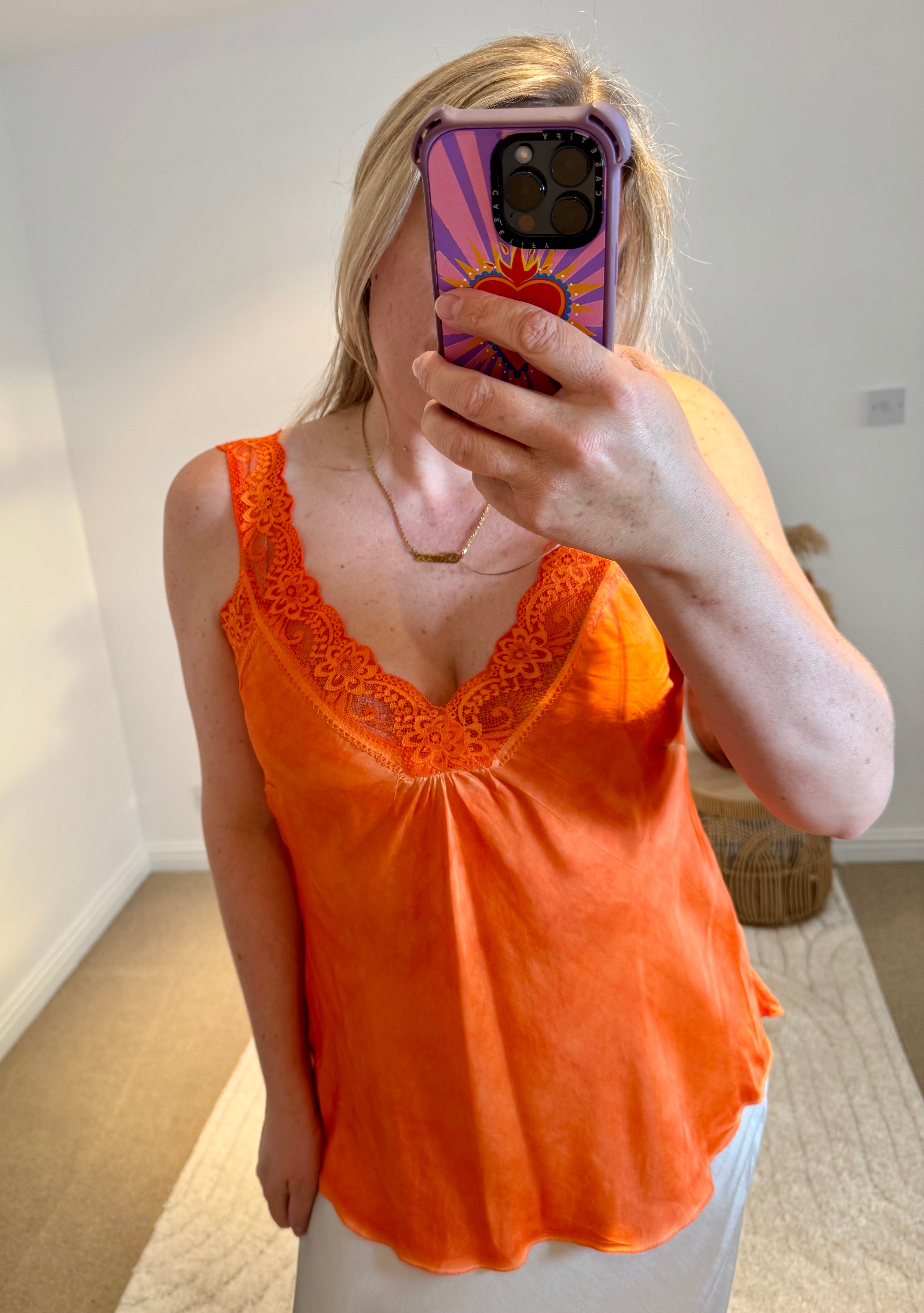 Layla Lace Silky Camisole | Bright Orange