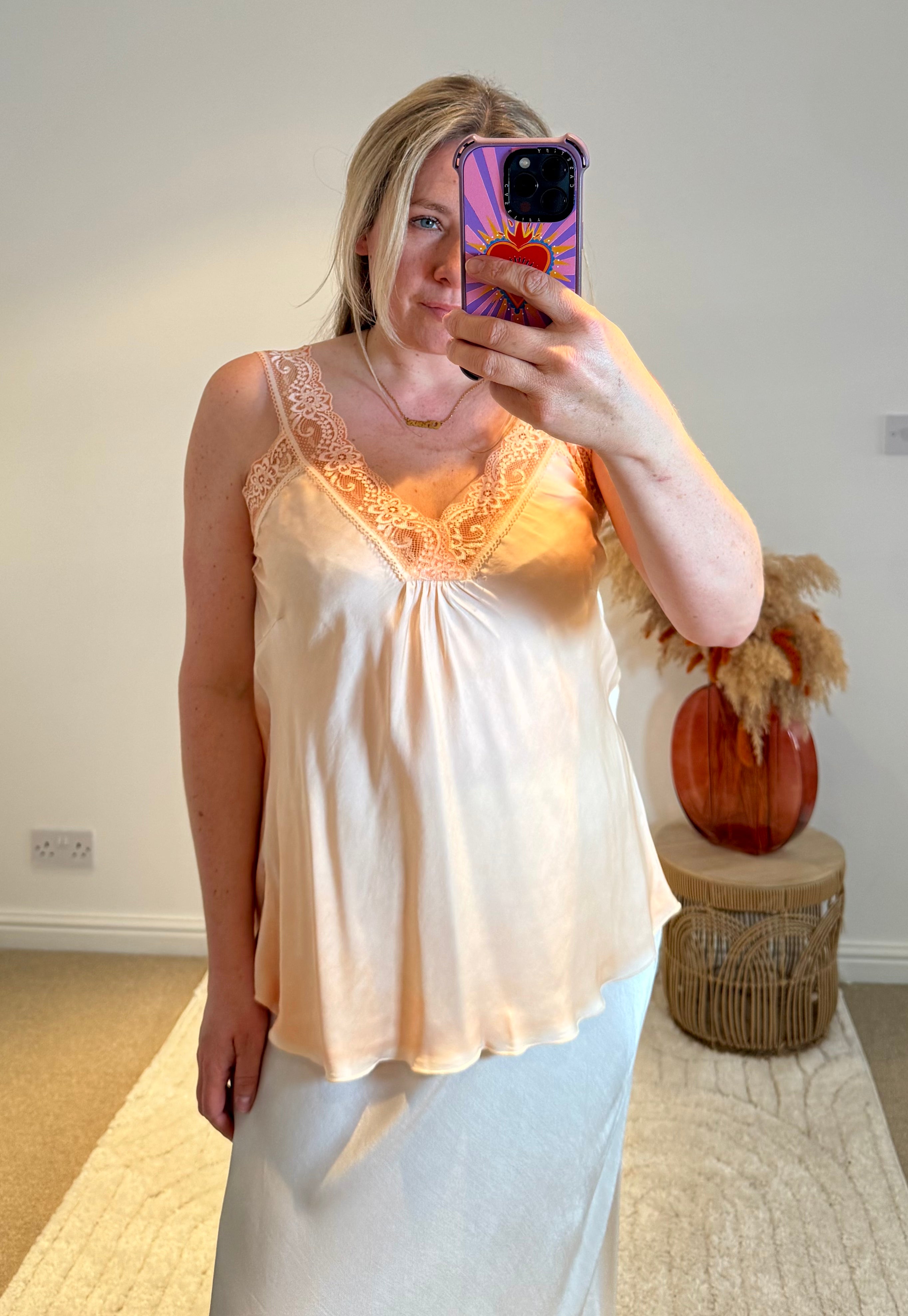Layla Lace Silky Camisole | Soft Orange