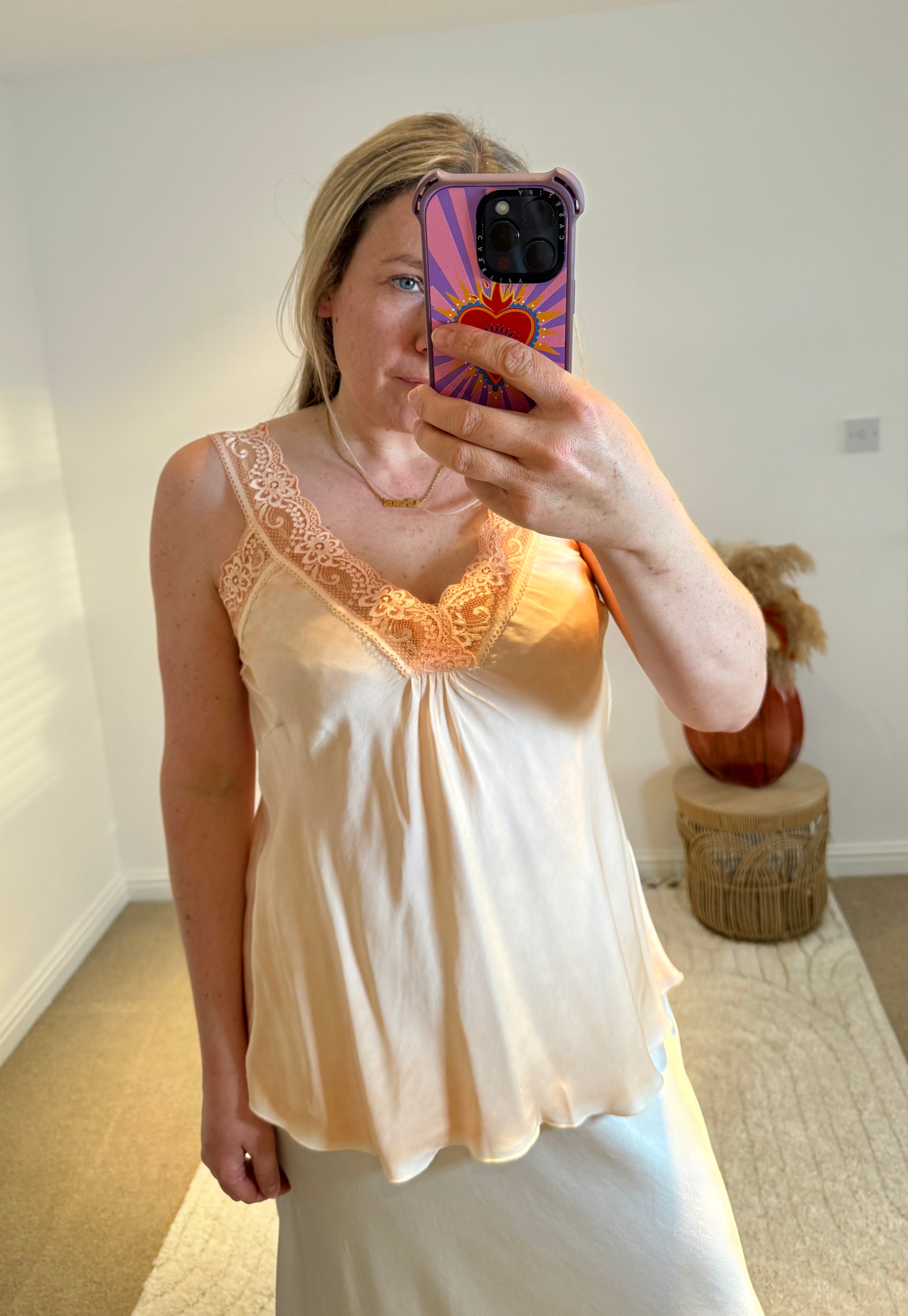 Layla Lace Silky Camisole | Soft Orange