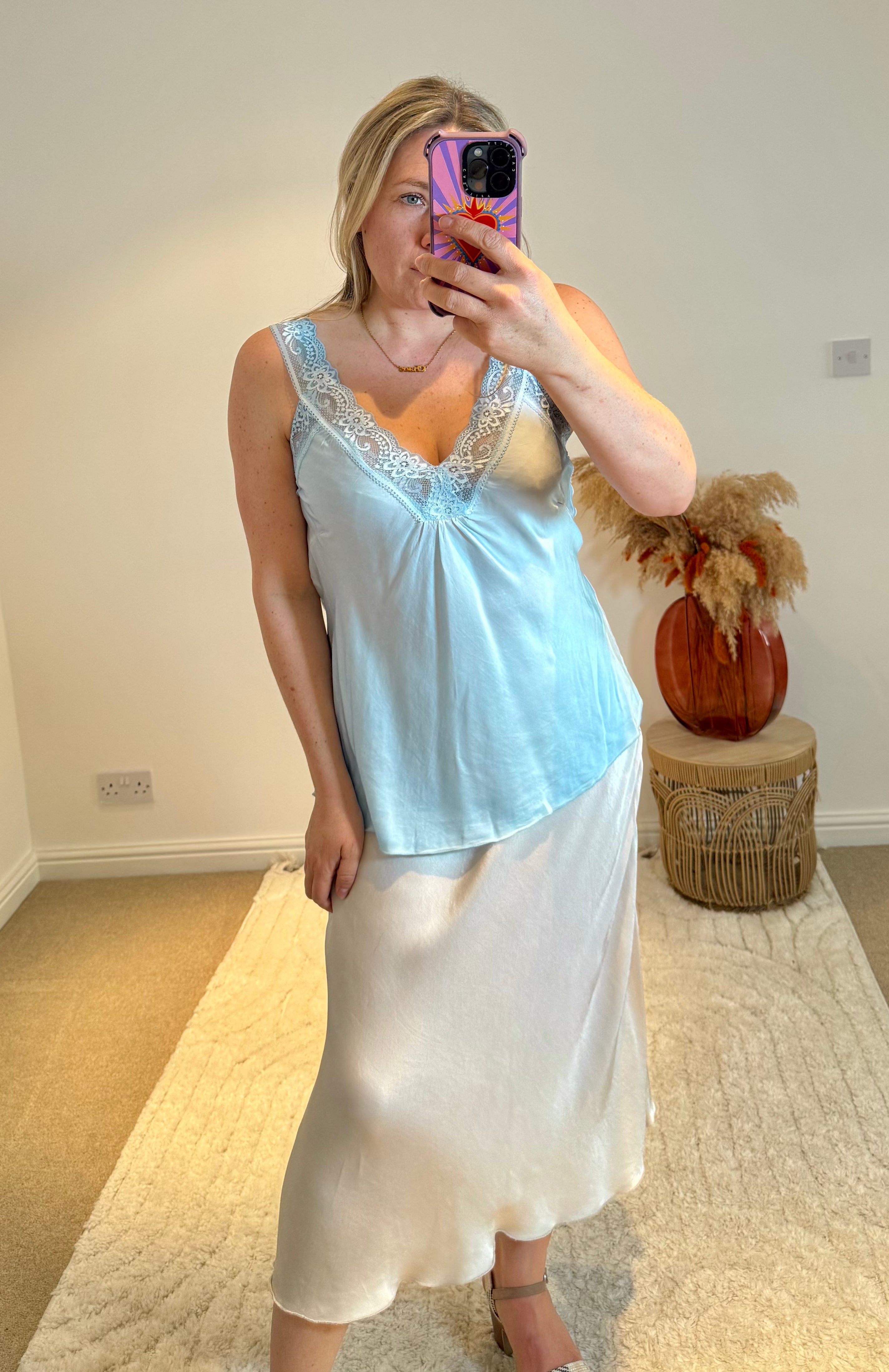 Layla Lace Silky Camisole | Sky Blue