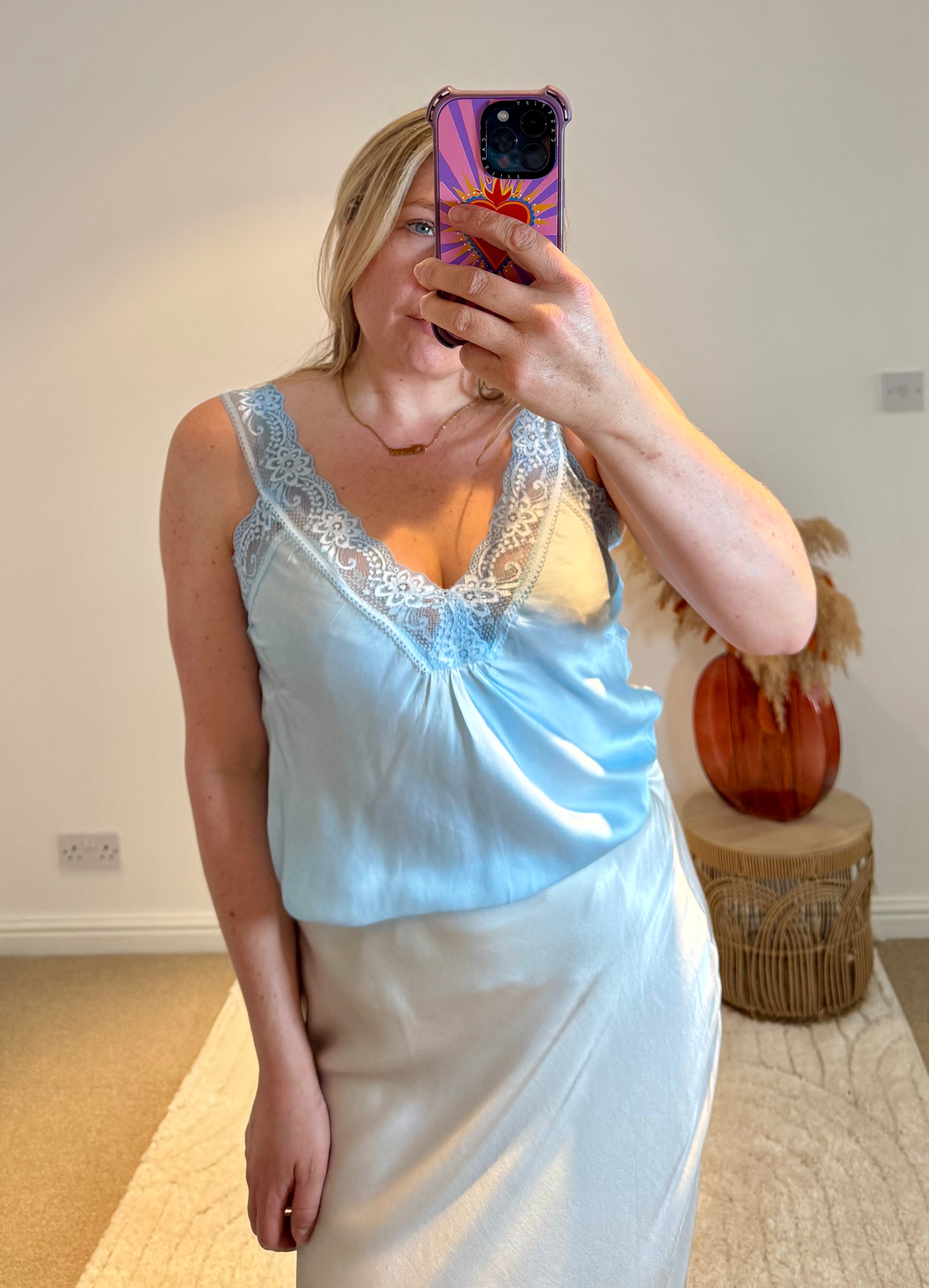 Layla Lace Silky Camisole | Sky Blue