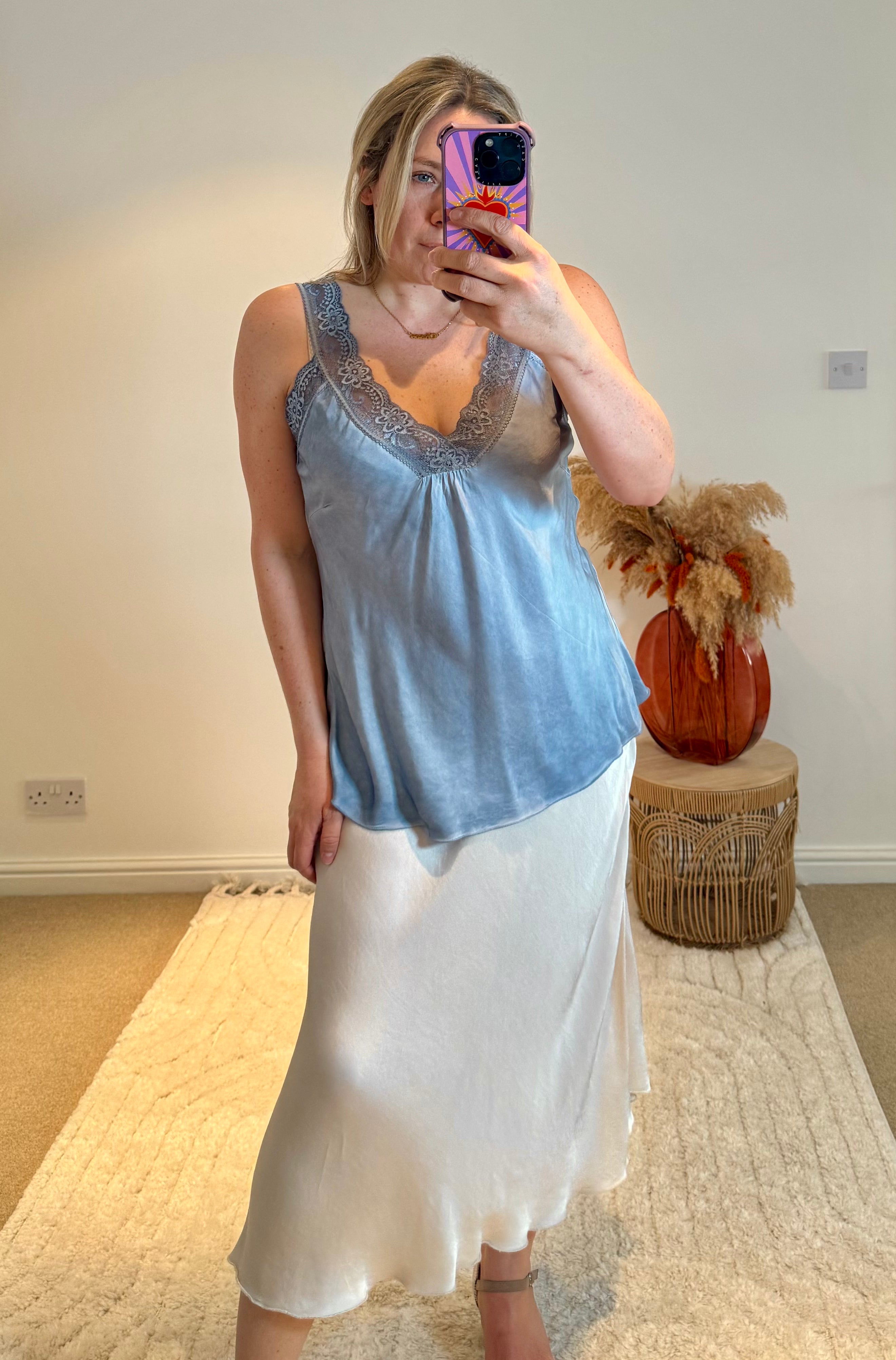 Layla Lace Silky Camisole | Denim Blue