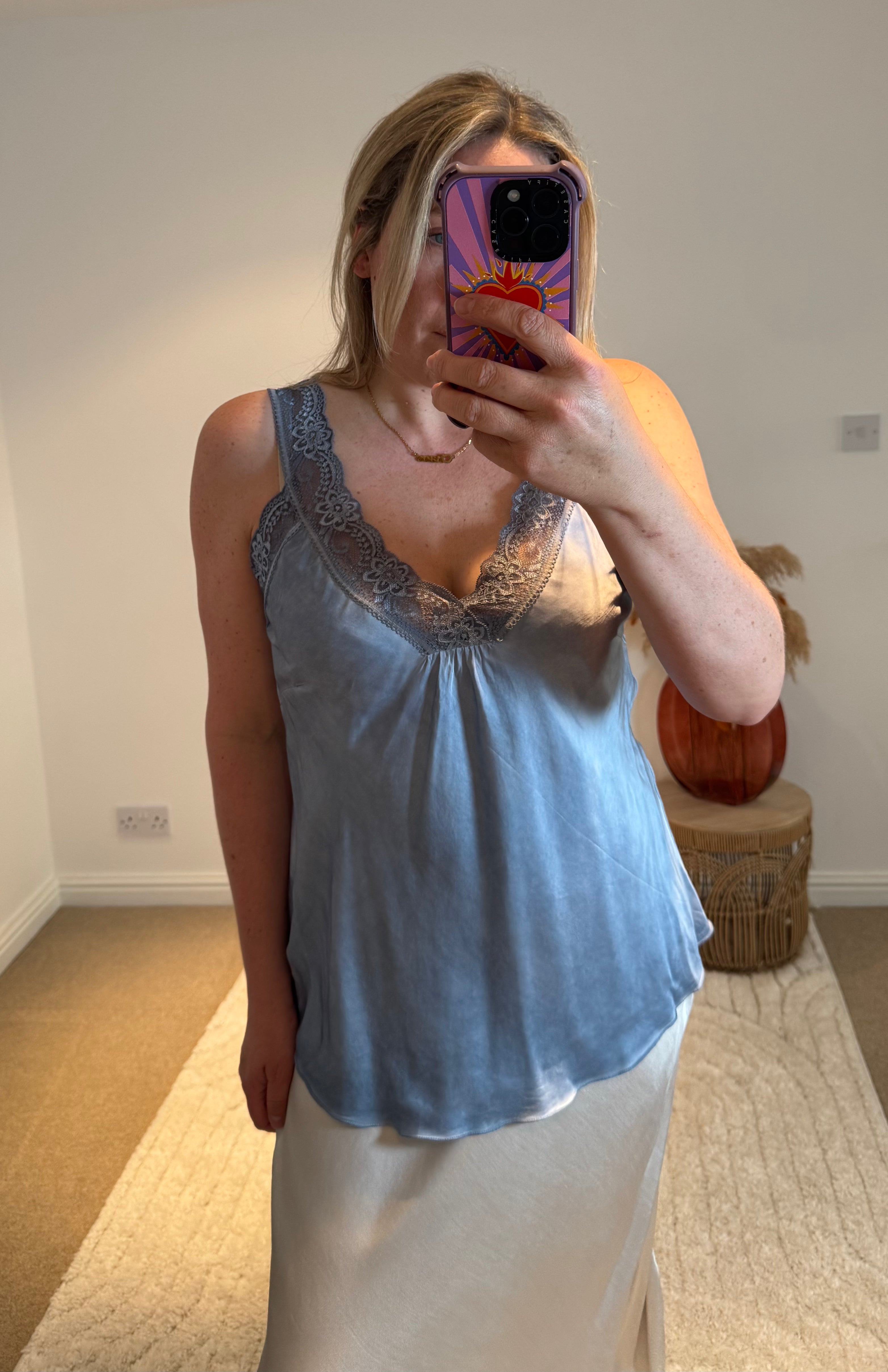 Layla Lace Silky Camisole | Denim Blue