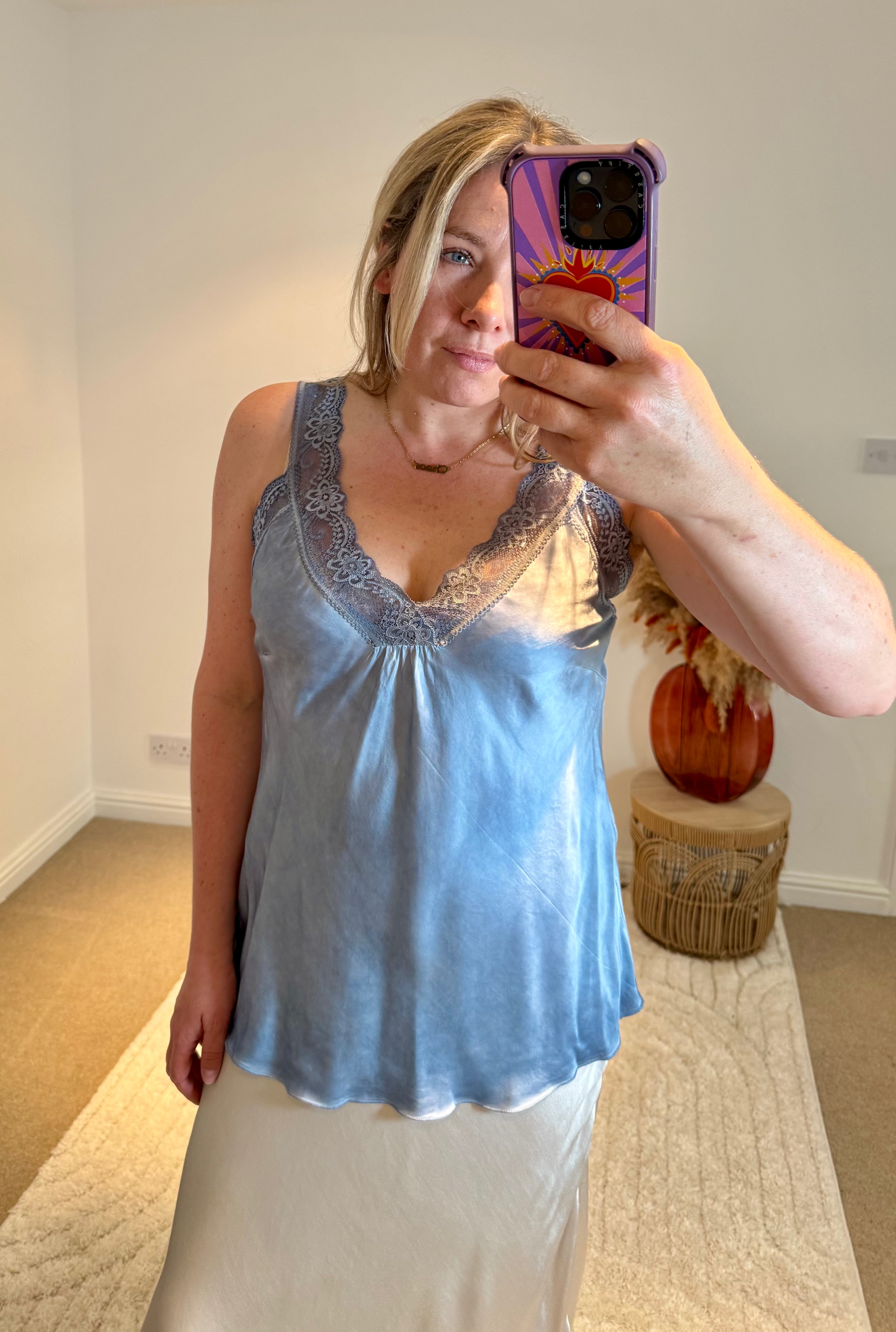 Layla Lace Silky Camisole | Denim Blue