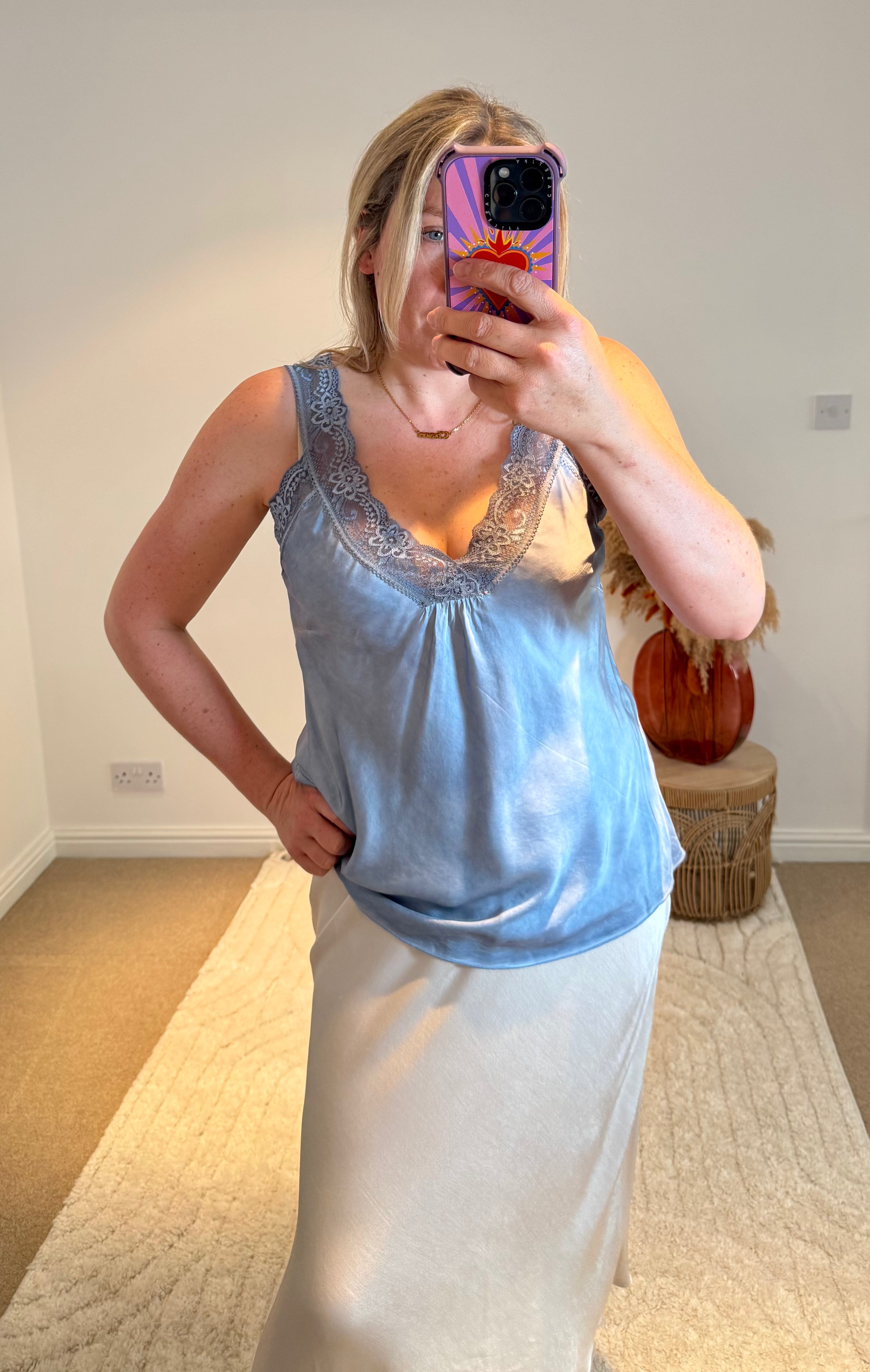 Layla Lace Silky Camisole | Denim Blue