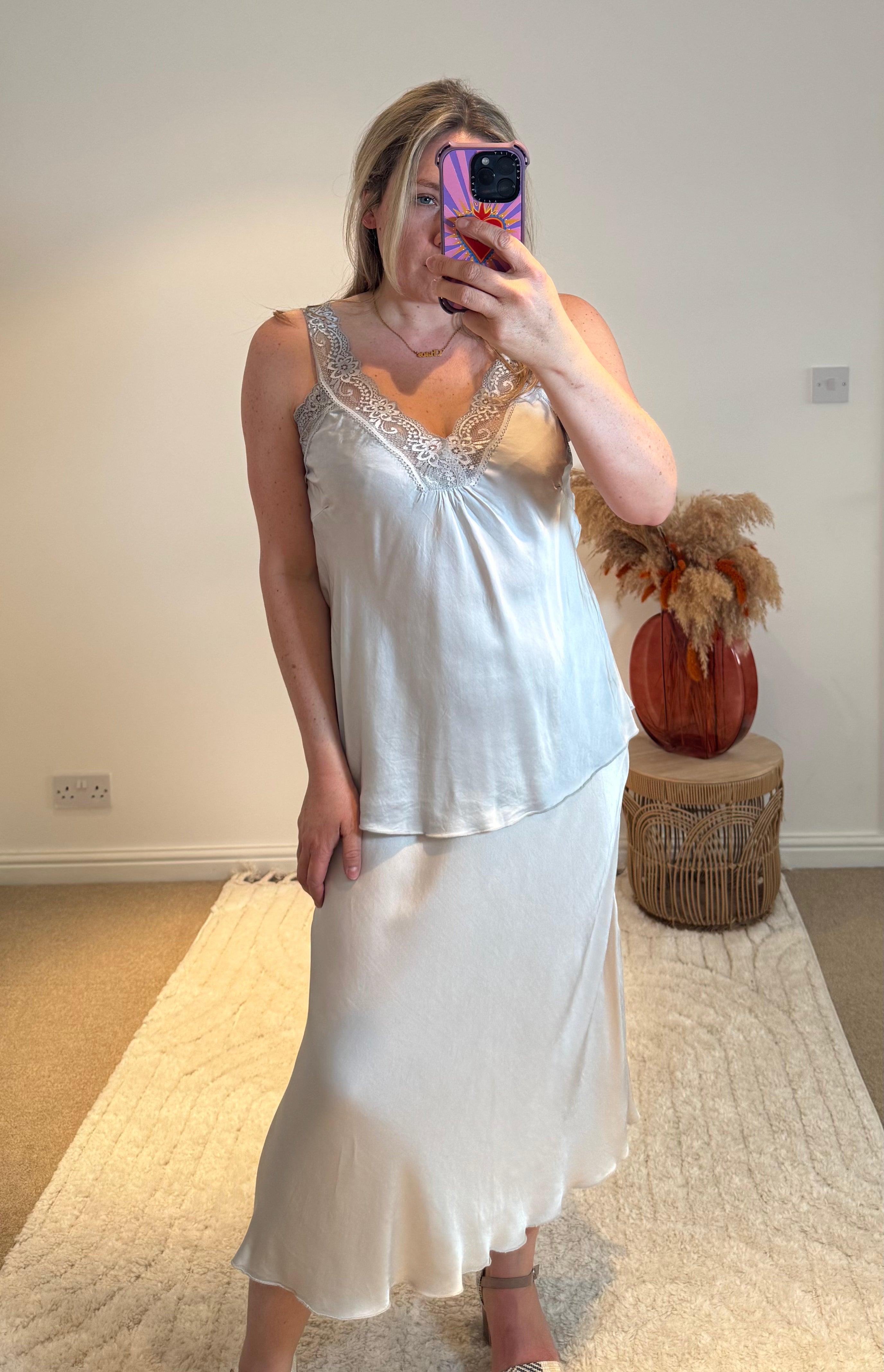 Layla Lace Silky Camisole | Pale Silver