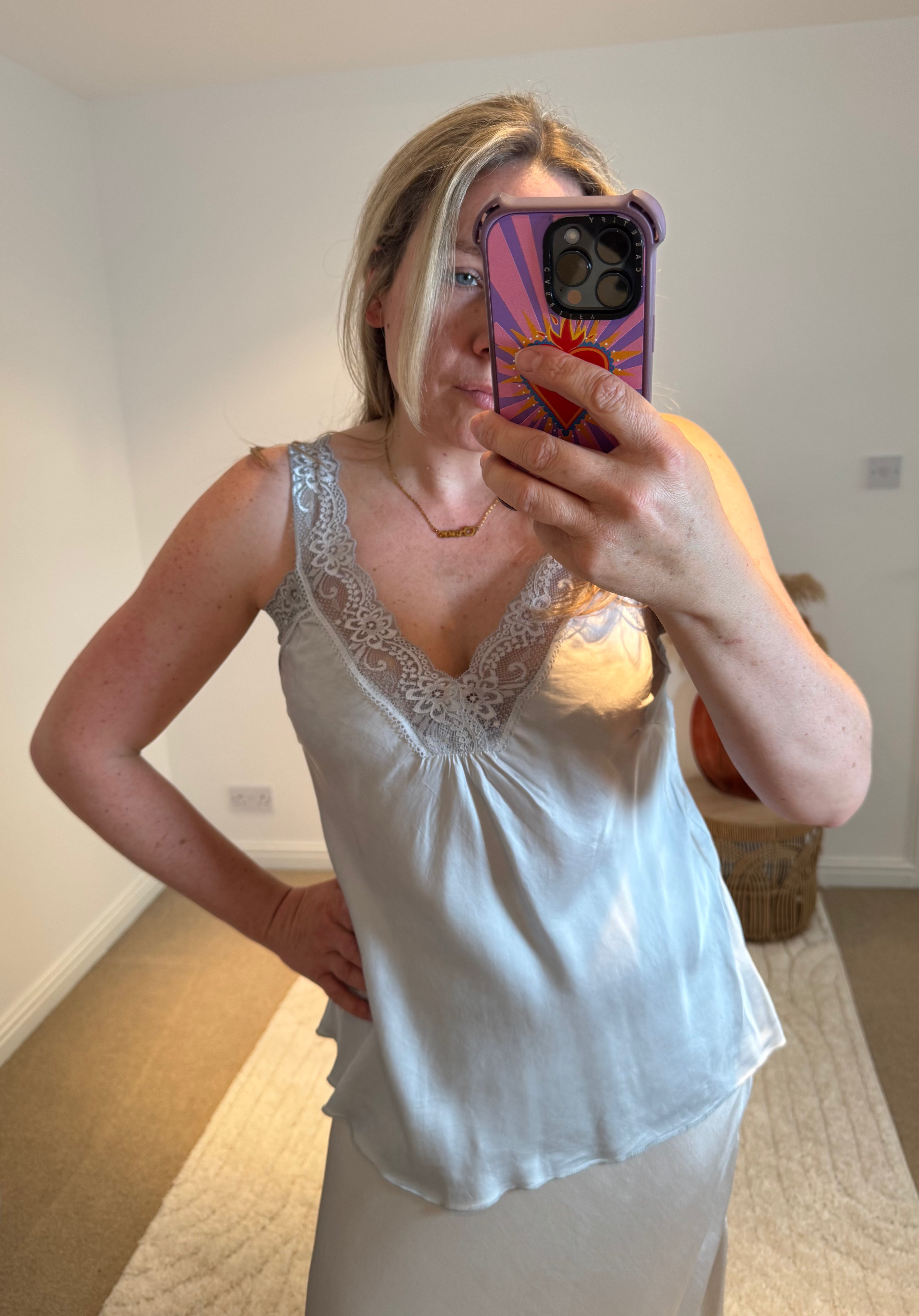 Layla Lace Silky Camisole | Pale Silver