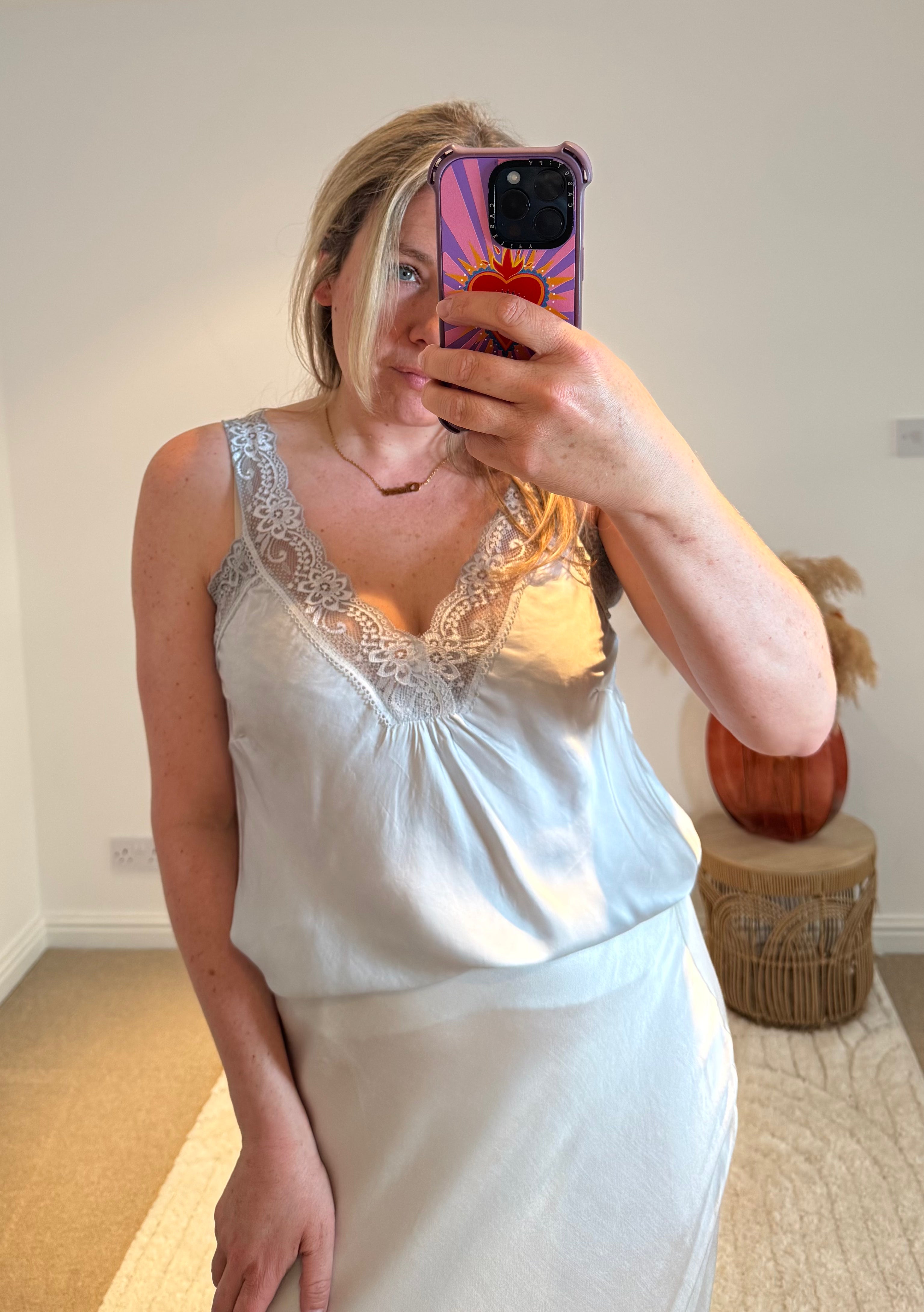 Layla Lace Silky Camisole | Pale Silver
