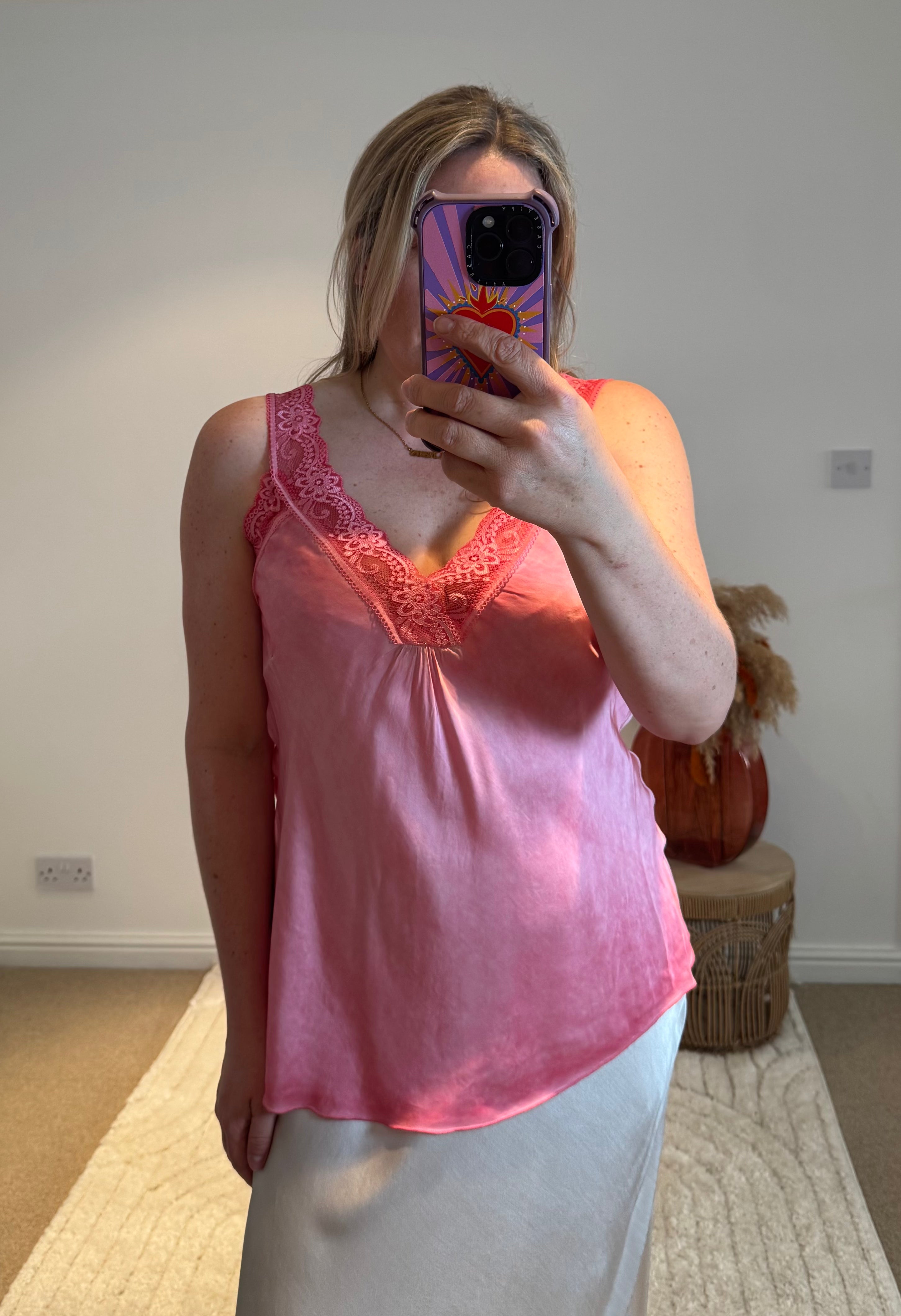 Layla Lace Silky Camisole | Coral