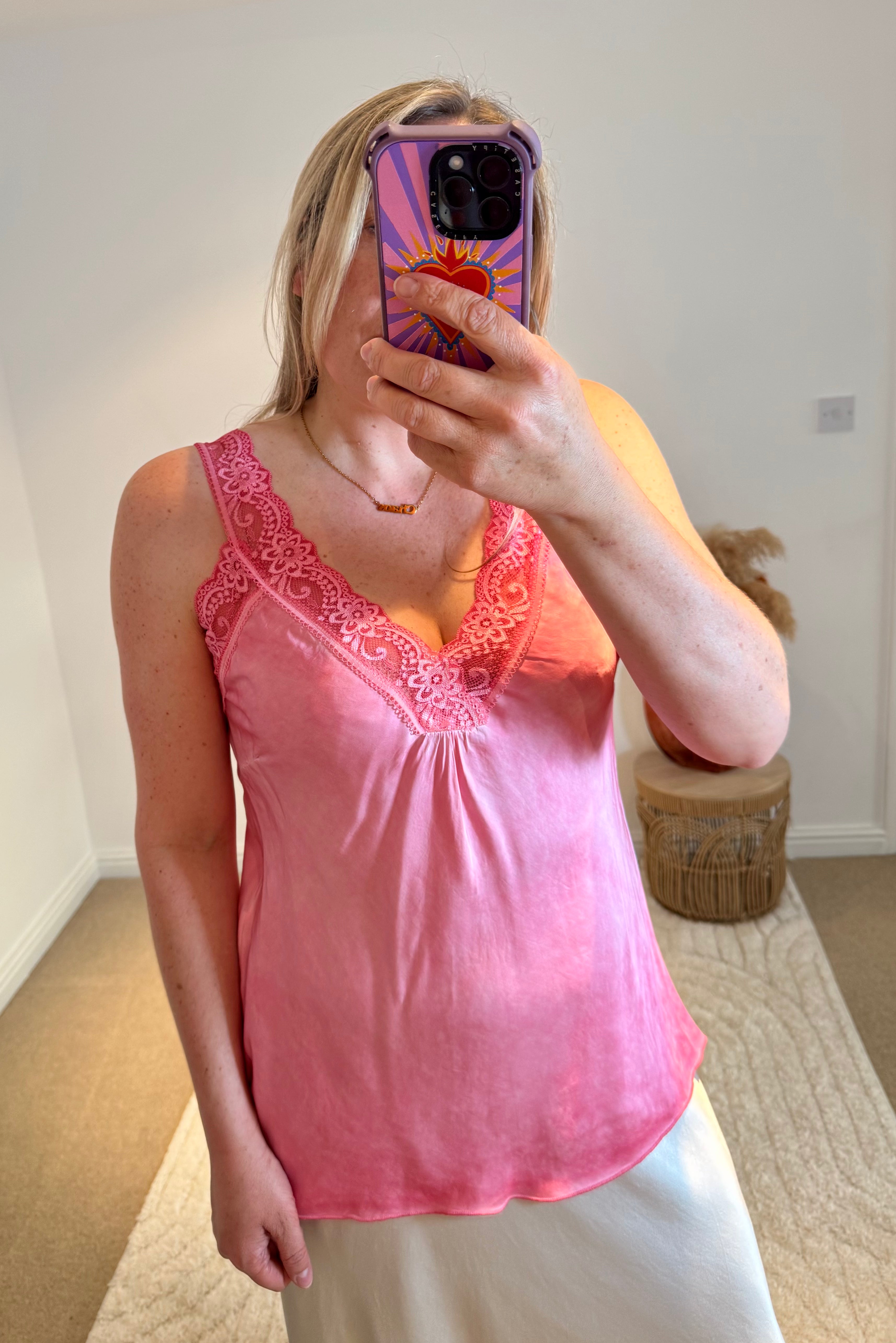 Layla Lace Silky Camisole | Coral